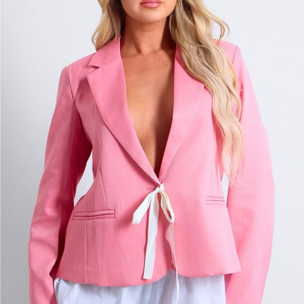 PrettyLittleThing Blush Pink Blazer with Ribbon Accent